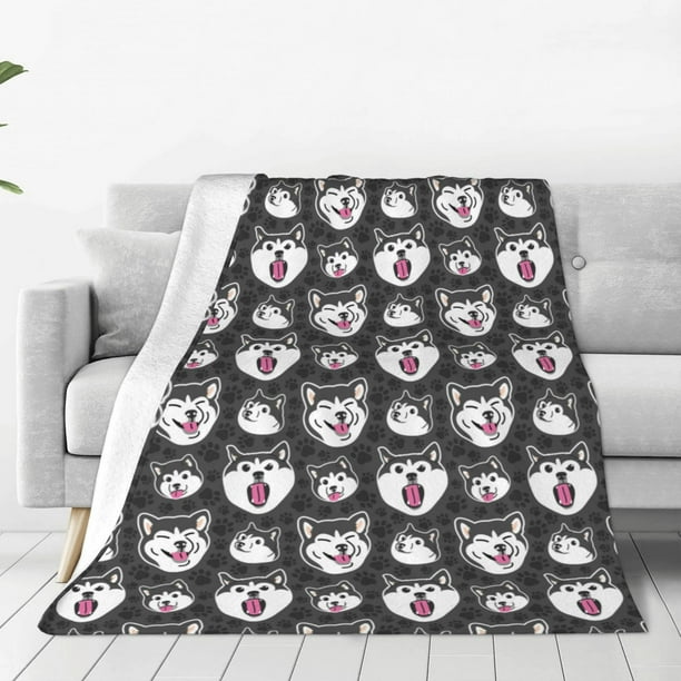 Balery HUSKY Face Manta de Felpa Suave y Acogedora – Cobija de Franela Aterciopelada para Cama, Lavable y Cálida para Sofá, Mascotas, Transpirable-40"x30"
