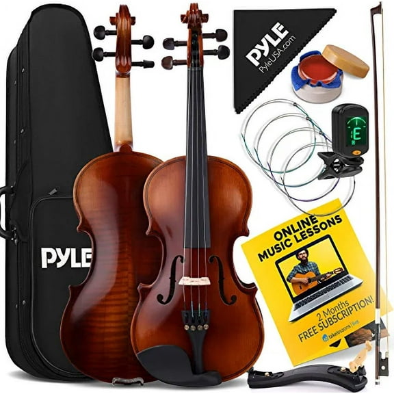 PyleUsa Quarter Size Violin Set For Beginners and Kids, 1/4 18.7” Student Grade Fiddle Hard Practice Case, Rosin, Bow, Digital Tuner, Strings, Shoulder Rest (PGVILN14)