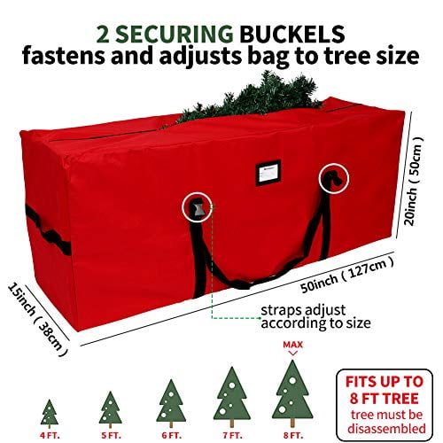 Red OurWarm Christmas Tree Storage Bag Extra Large Heavy Duty Storage Containers with Reinforced Handles Zipper for 8ft Artificial Tree 50 x 15 x 20 600D Oxford Xmas Holiday Tree Storage Bag