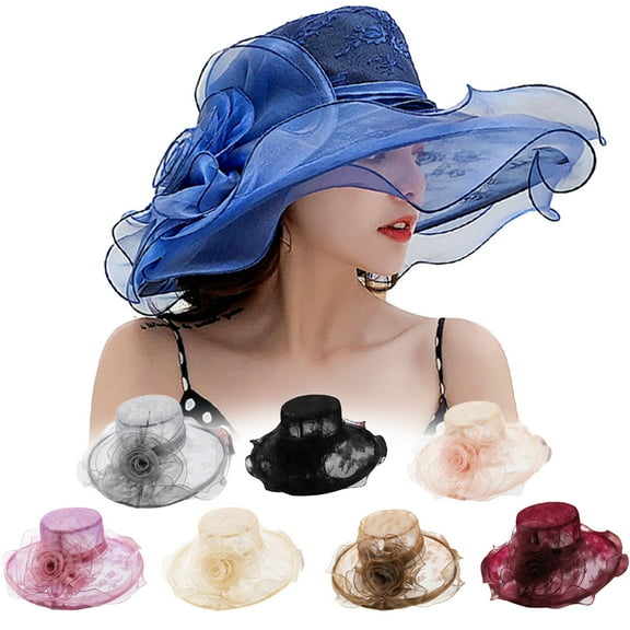 Summer Women's Beach Church Racing Horse Hat Wedding Dress Party Occasion Cap - Wide Brim Wavy Edge Foldable Lace Sun Hat