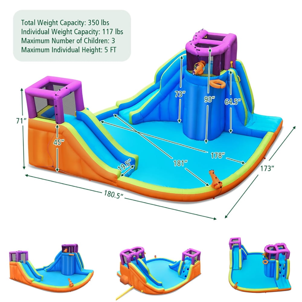 Aimee Lii 6-in-1 Inflatable Dual Water Slide Bounce House Without Blower, Bounce House Water Slide for Kids 5-10