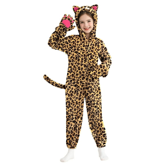 Hotiary 3-10T Kids Halloween Hooded Jumpsuits Cat Costume Girls Boys Animal Cosplay Party Zipper Romper with Gloves