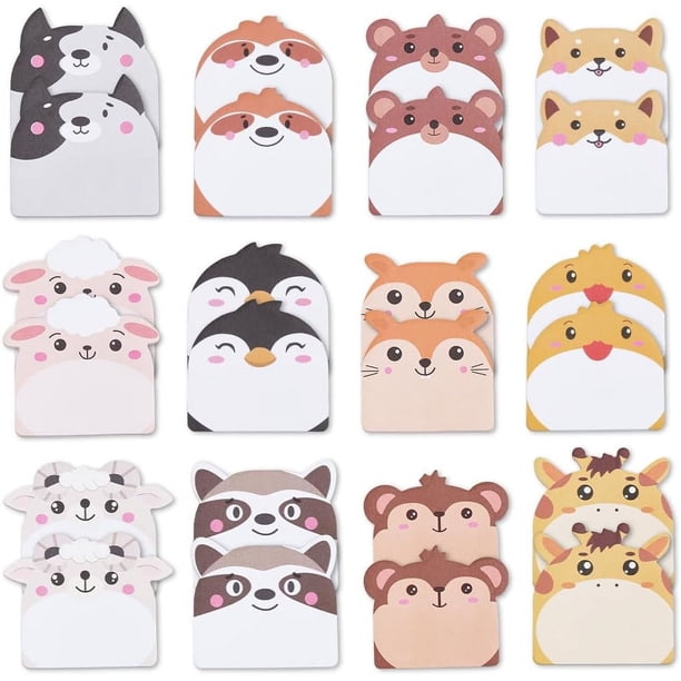 24 blocs de 720 hojas de notas adhesivas con forma de animales, lindos blocs de notas, mini notas de dibujos animados, marcadores de página kawaii, banderas, divertidos accesorios de escritorio.
