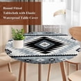 thumbnail image 4 of Brown Beige Boho Round Tablecloth, Fitted Table Cover with Elastic for 36"-44" Round Tables, Southwestern Ethnic Abstract Geometric Table Cloth Outdoor Indoor Dinning Party Waterproof Tablecloths, 4 of 7