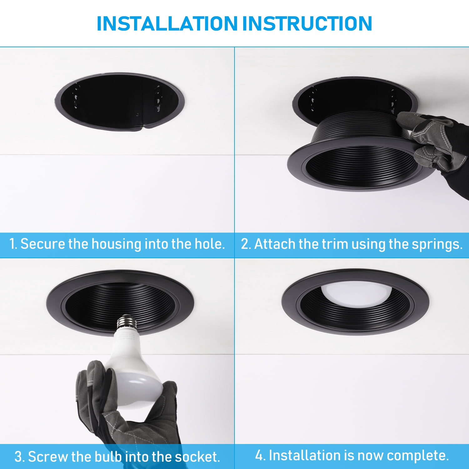 12 Pack 6" Ceiling Can Light Trim for 6" Recessed Can, Full Metal, 6" Recessed Lighting Baffle Trims with Detachable Ring, Fit Halo/Juno Remodel Recessed Housing