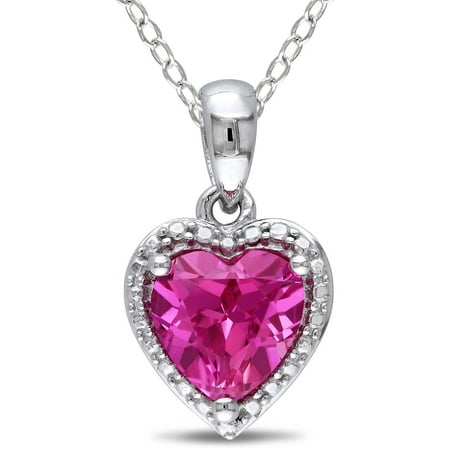 Tangelo 1-1/2 Carat T.G.W. Created Pink Sapphire Sterling Silver Heart Pendant, 18