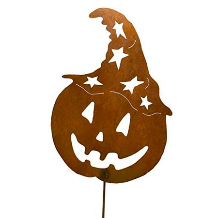 Jack-o-Lantern with Witch Hat Rustic Metal Yard Stake. Whimsical Halloween Decoration Idea. Handcrafted by Oregardenworks in the USA!