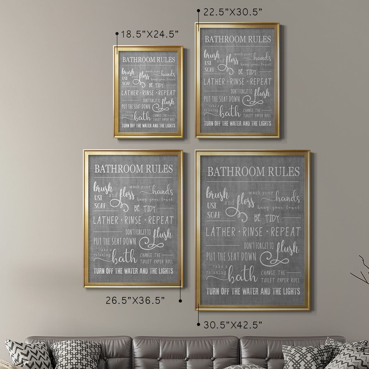 Neutral Bathroom Rules Premium Framed Print - Ready to Hang