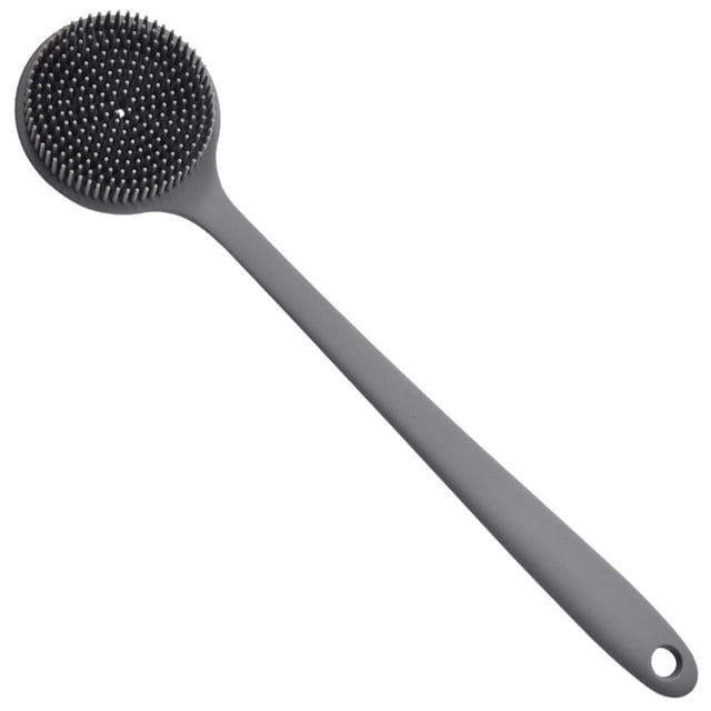 Qarigey Cepillo de baño de silicona, portátil, lavable, de mano, de mango largo, de repuesto, antideslizante, para baño, cuerpo, pierna, Cuerpo del baño Gris