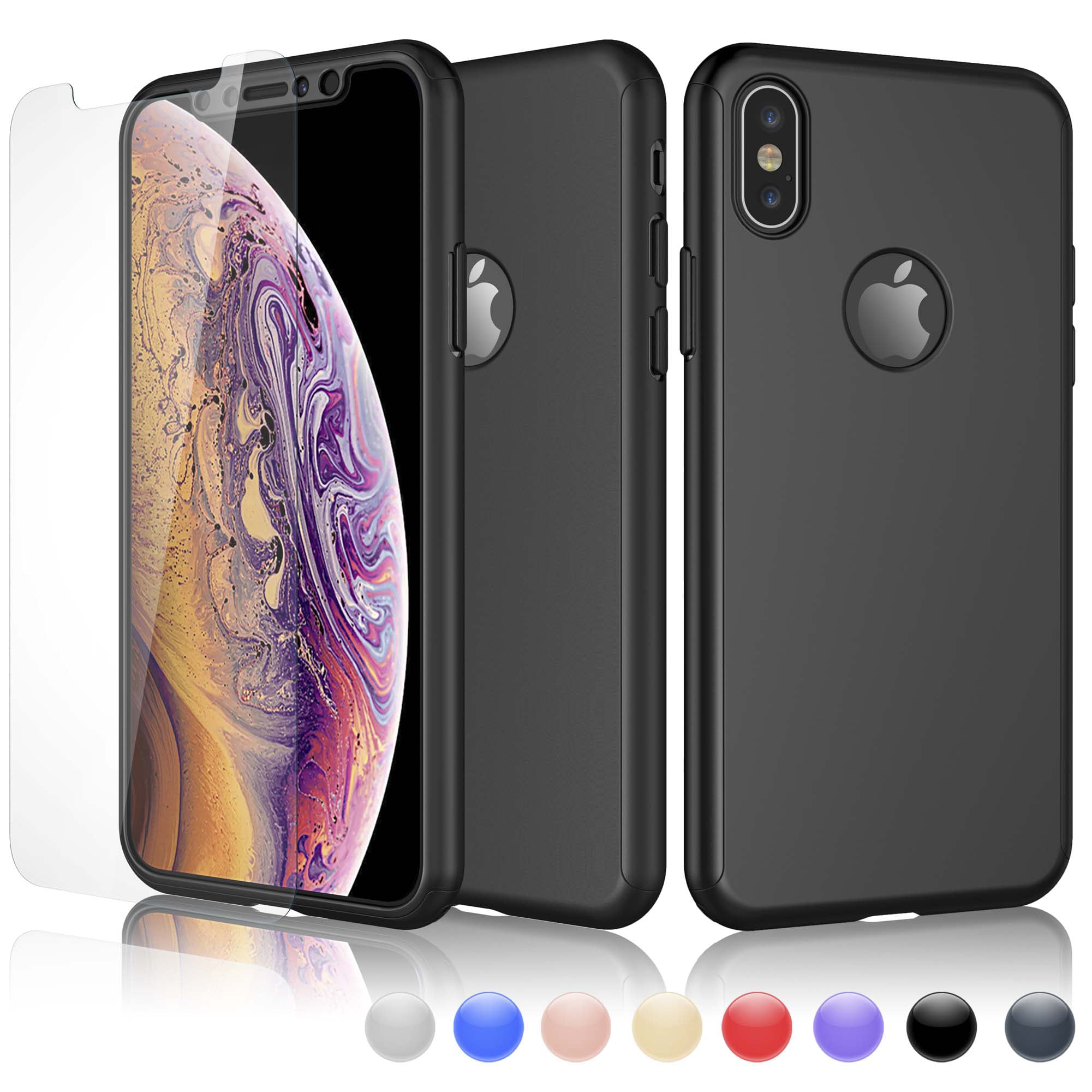Clear Tempered Glass Back Full Body Built-in Privacy Screen Protector Slim Fit Ultra-Thin Case Lightweight, iPhone X/Xs Case, Black Magnetic Adsorption Metal Frame for iPhone X/Xs