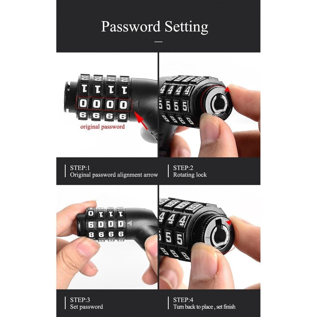 ULAC 4-Digit Bike Lock Bicycle Password Chain Lock Anti-theft Padlock Security