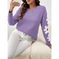 thumbnail image 5 of Ladies floral pattern round neck elegant long-sleeved off-shoulder pullover sweater, 5 of 7