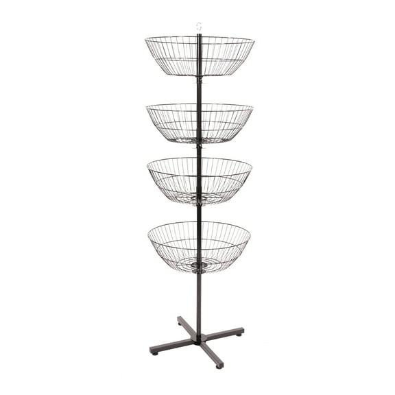 SSWBasics 4-Basket Wire Floor Spinner Rack and Dump Bin (63”H x 22”D) - Each Basket is 8”D x 22” Diameter - Great for Retail  Thrift  and Convenience Stores  Plus Home Organization