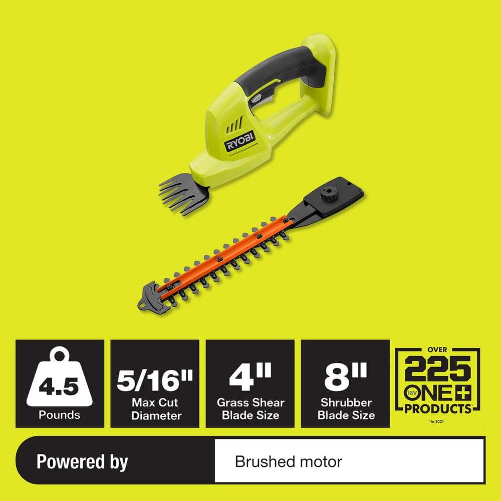 RYOBI ONE+ 18-Volt Lithium-Ion Battery Grass Shear % Shrubber Trimmer-Tool Only