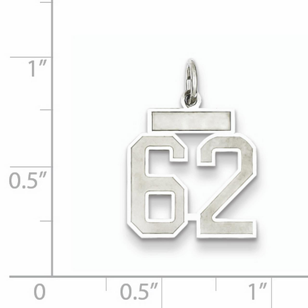 Sterling Silver/Rhodium-plated Satin Number 62 Charm QPS62
