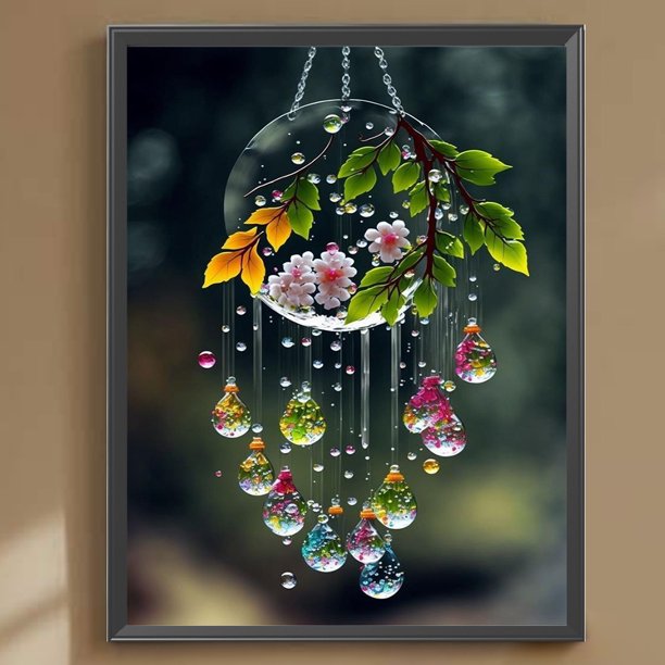 Cuadros Decorativos 5D bricolaje taladro redondo completo diamante pintura atrapasueños flor kit decoración del hogar (3) Wdftyju embutido en tela
