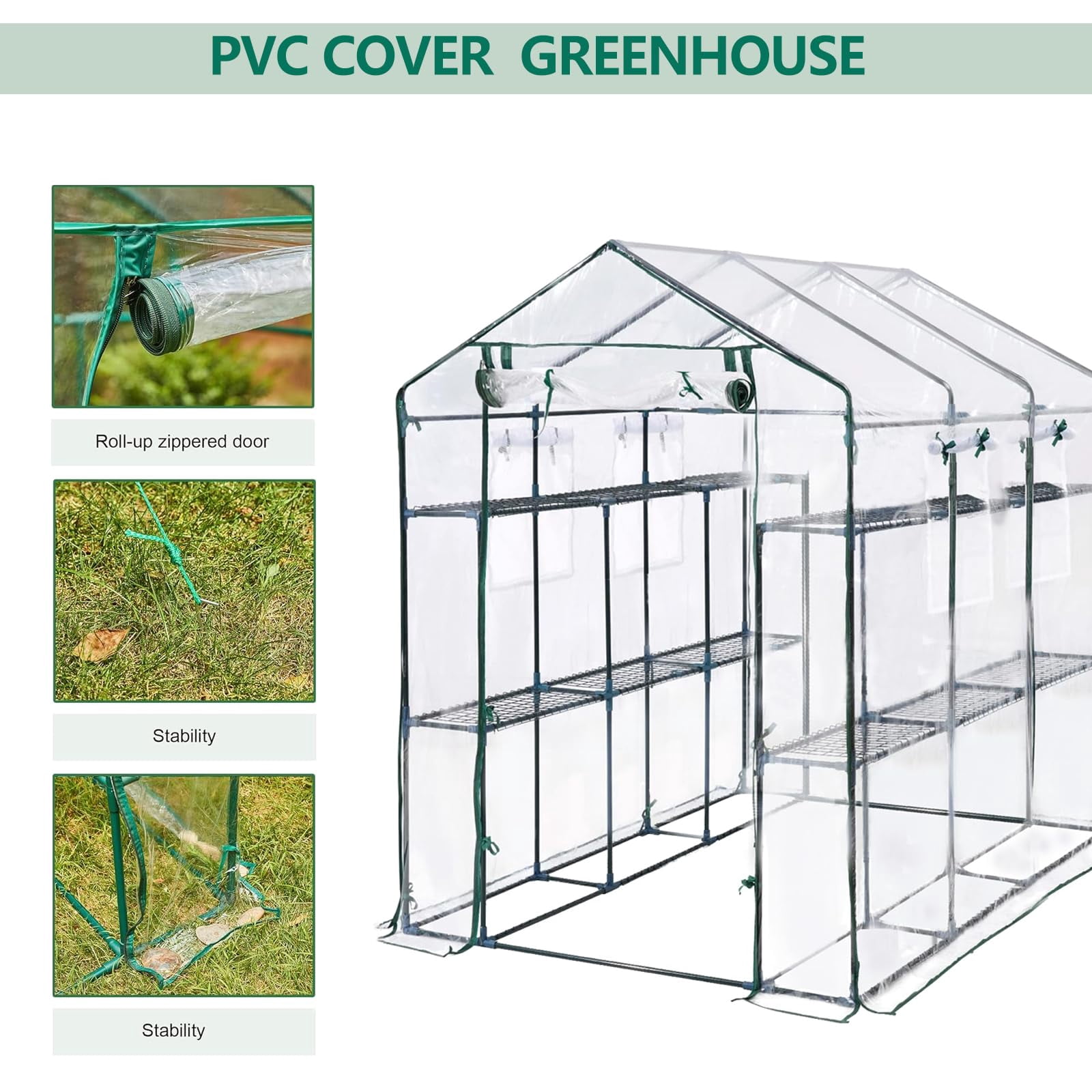 Heavy Duty Walk-In Greenhouse – 56" x 85" x 76" Portable 8-Shelf PE Plant Tent with Mesh Vent Windows, UV Protection, Weatherproof – appropriate for Backyard Garden – Transparent
