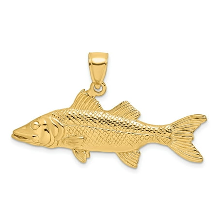14K Yellow Gold 3D Snook Fish Charm Pendant Polished 17 mm