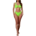 thumbnail image 2 of INSPIRE CHIC Women's Cutout Racerback Ribbed Bikini Sets, 2 Piece Scoop Neck Top Triangle Bottom Swimwear Bathing Suits X-Small Fluorescent Green, 2 of 5
