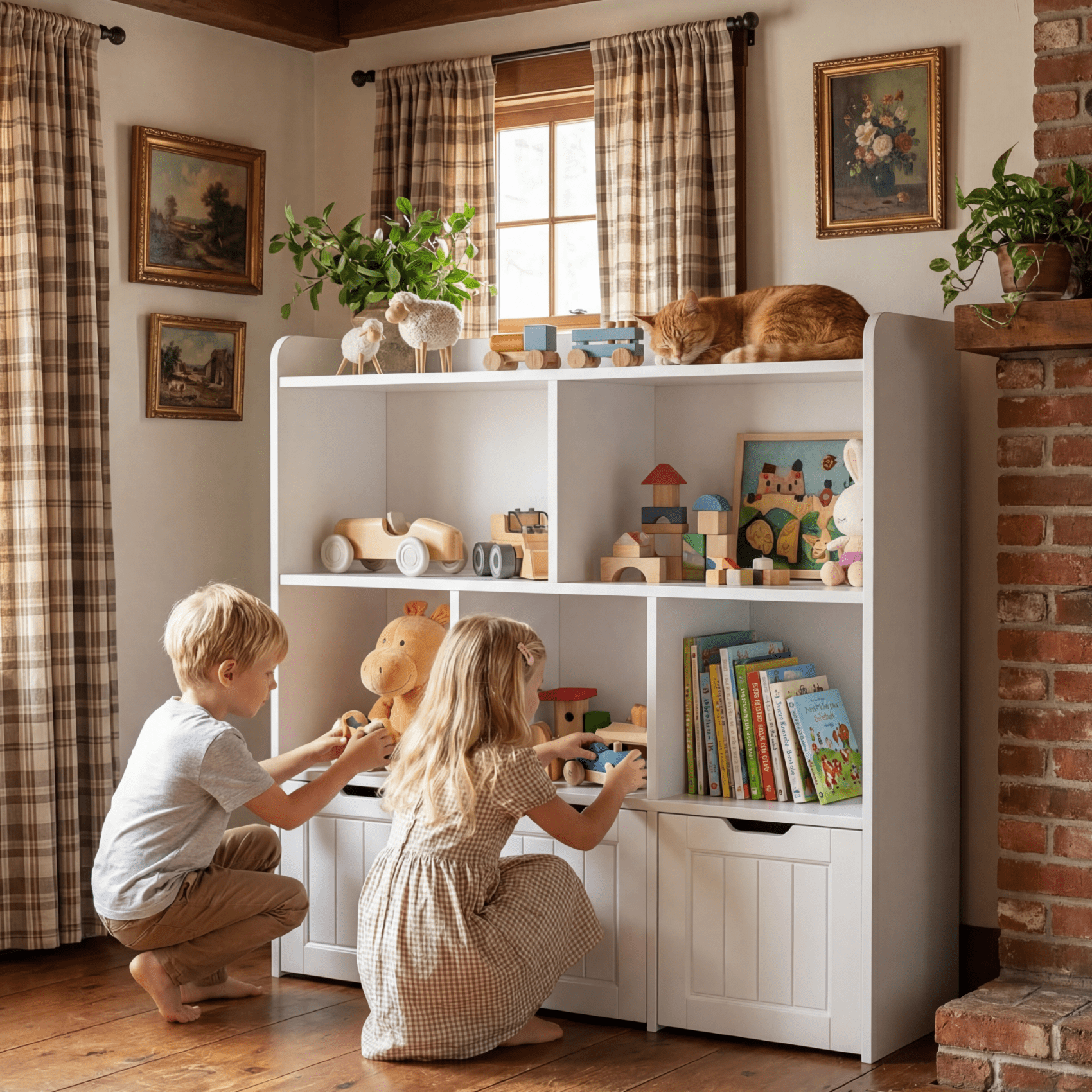 Kids Toy Storage Cabinet with 3 Movable Drawers and Bookshef, Noelse Nursery Playroom Storage Furniture Toy Box with bookshelf for Kids Room Organizer, White