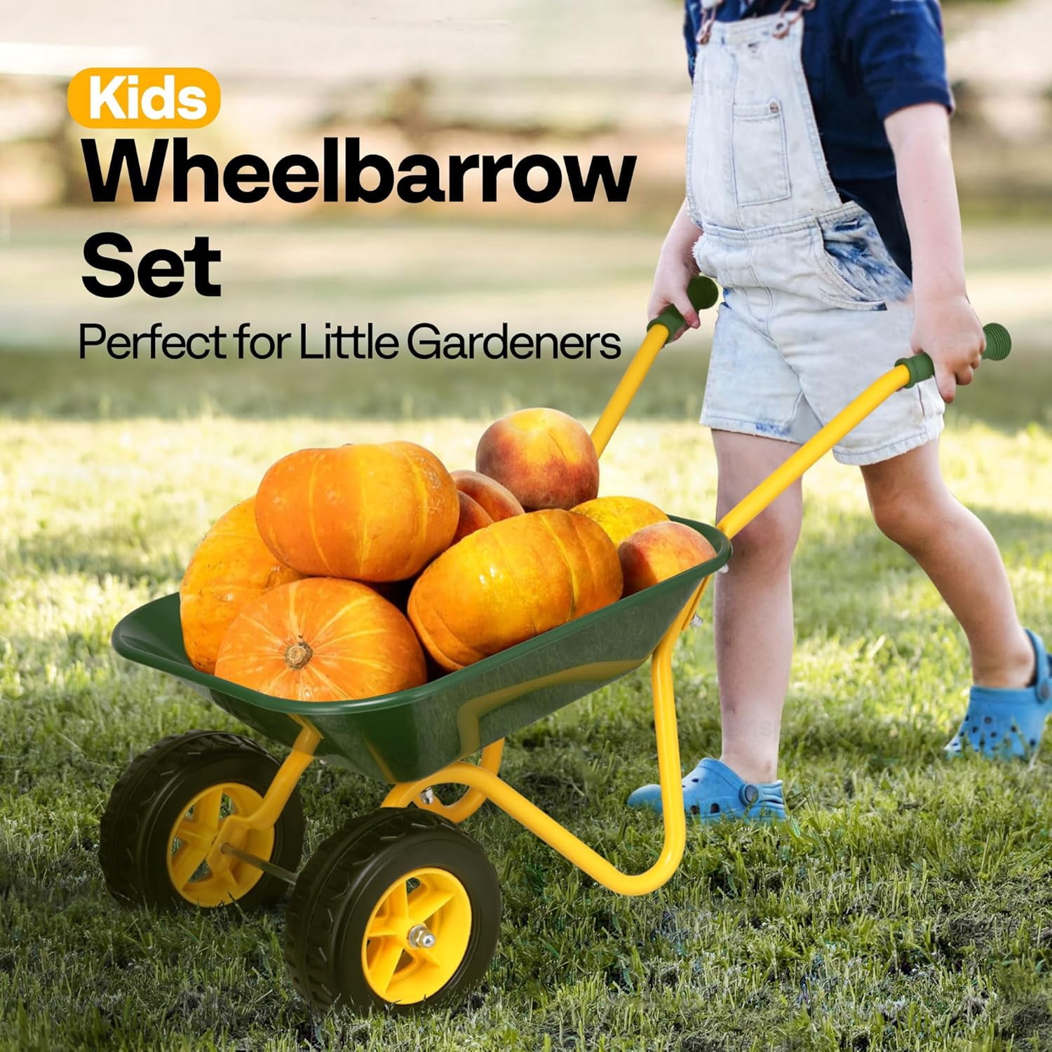 SPECSTAR Kids Wheelbarrow Children Garden Cart with Toddler Gardening Tool Set Child Wheel Barrel Outdoor Indoor Toys Gift Green