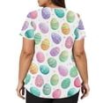 thumbnail image 4 of MLQIDK Plus Size Easter Themed Nurse Tops Women's Stretchy Bunny & Eggs Print V Neck Short Sleeve Medical Scrubs Breathable Working Uniforms Pink XL, 4 of 5