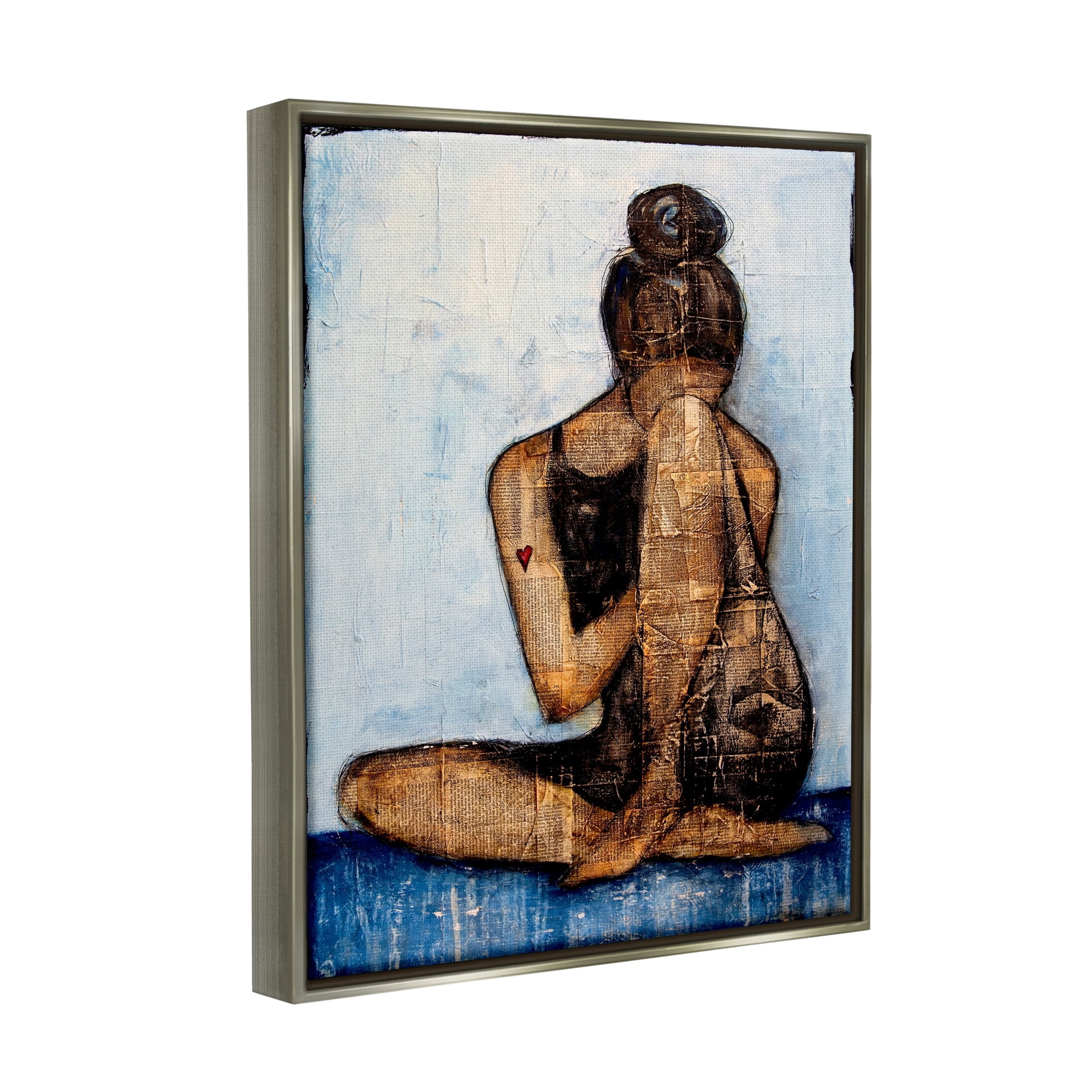 Stupell Industries Emotional Painting Collage Layered Words Girl Heart Painting Luster Gray Floating Framed Canvas Print Wall Art, Design by Erin Ashley