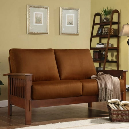 Oak Upholstered Loveseat - Top-line Mission Oak Microfiber Loveseat, Rust