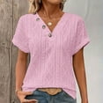 thumbnail image 2 of MIUOWANP Short Sleeve T-shirt Blouse for Women Fashion Women's Summer Casual V Neck Short Sleeve Solid Color Tops Pullover Blouse Pink L, 2 of 5
