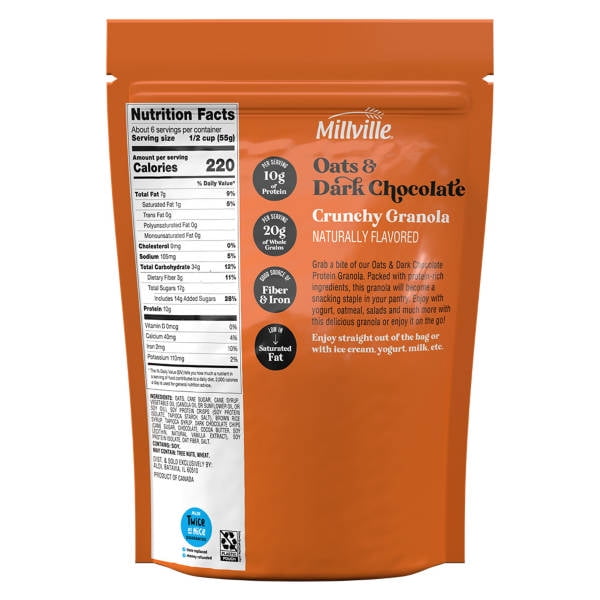 Millville Oats 'n Dark Chocolate Protein Crunchy Granola, 11 oz