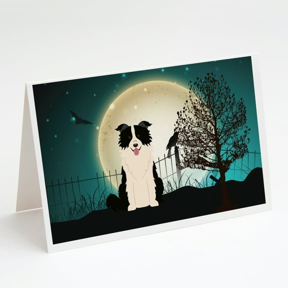 Halloween Scary Border Collie Black White Greeting Cards and Envelopes Pack of 8