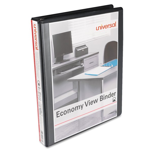 Universal Round Ring Economy View Binder, 1" Capacity, Black, 12/Carton