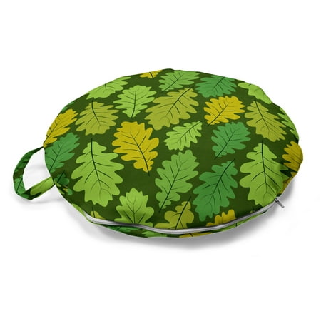 

Floral Round Floor Cushion with Handle Seasonal Themed Leaf Motifs Designed in Different Greenery Shades Print Pillow for Living Room & Dorms 18 Round Olive Green and Mustard by Ambesonne