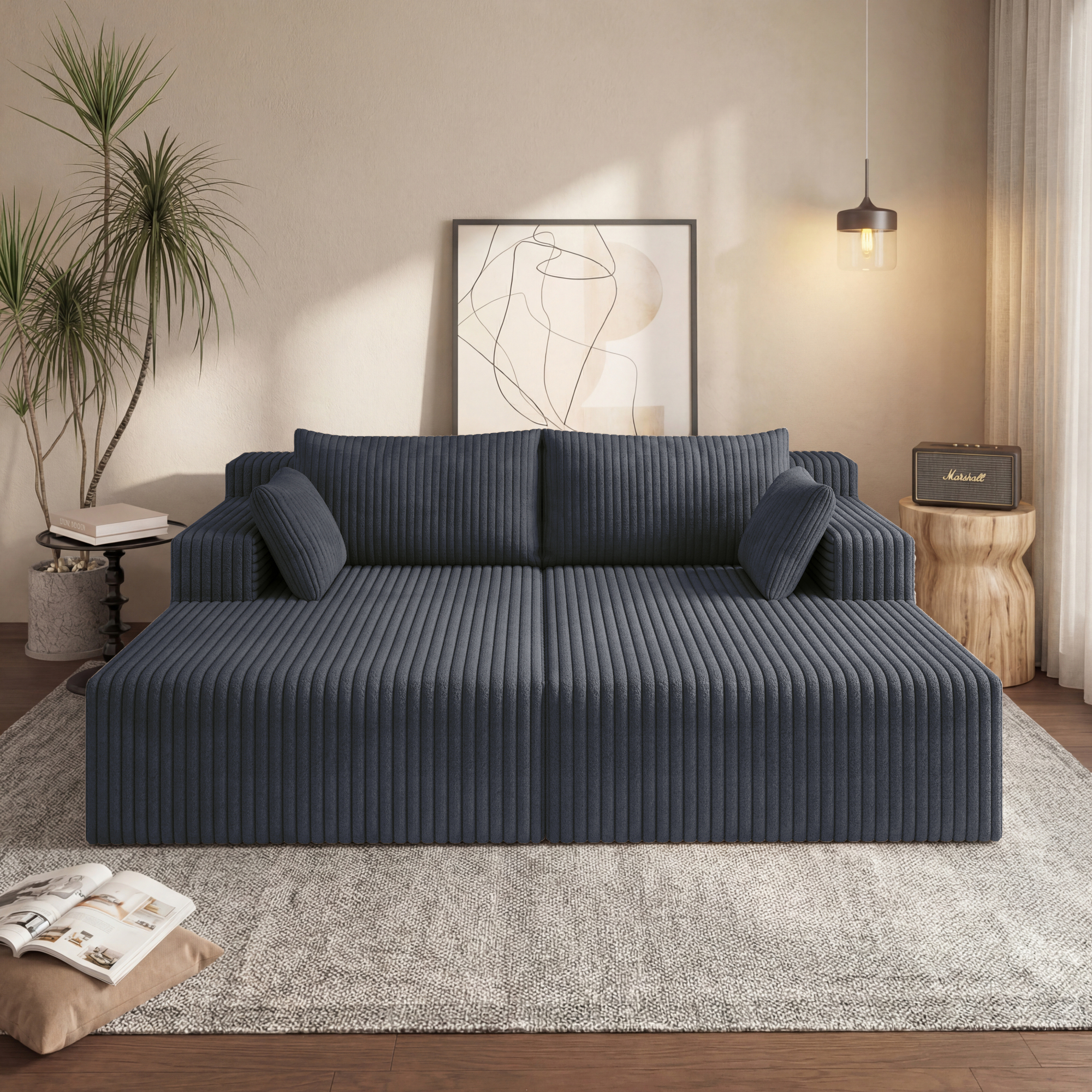 HOQBN 71" Oversized Double Chaise Lounges Indoor,Upholstered Corduroy Boneless Couch with 4 Pillows,Reading Lazy Cloud Plush Sofa Bed for Living Room, Bedroom,No Assembly,Antique Dark Gray