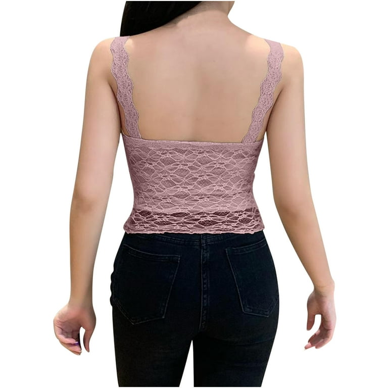 YYDGH Women's Y2k Lace Cami Crop Top Sleeveless Sexy Tank Tops Camisole  Clubwear Pink M 