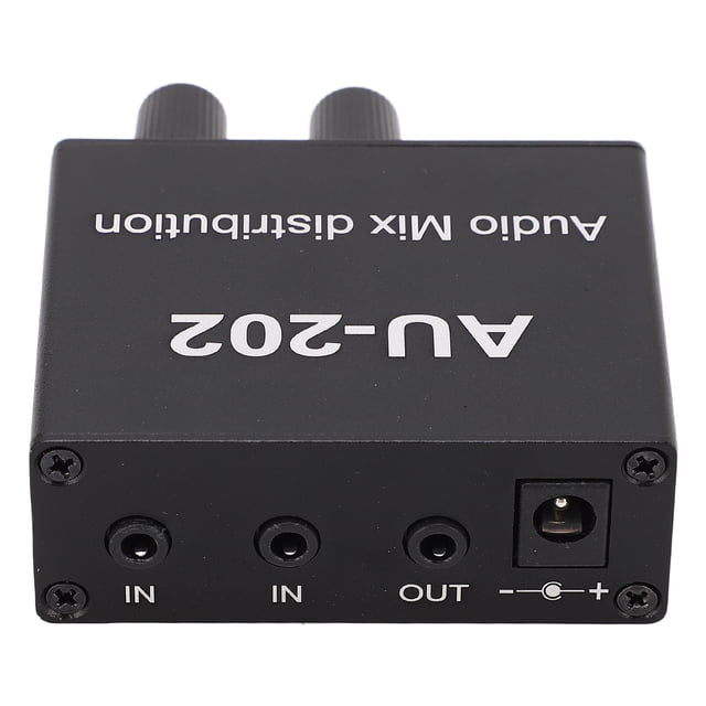 Compact Stereo Audio Mixer with Dual Input/Output, High-Current Amplifier, Aluminum Alloy Housing, and Universal Power Adapter (100-240V, EU Plug)