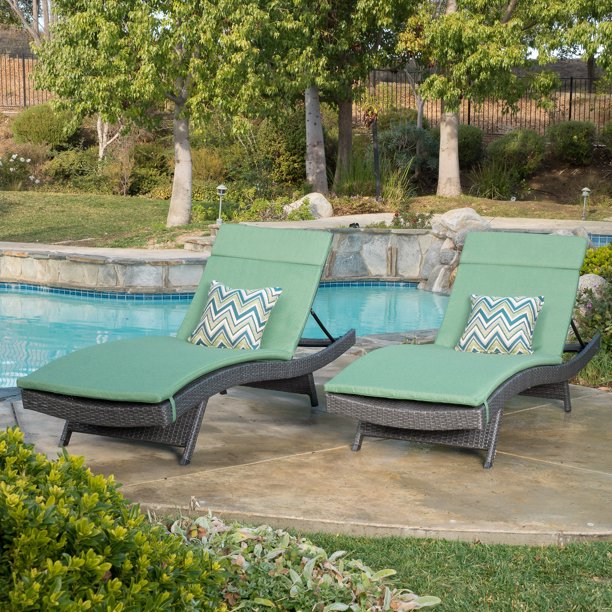 Anthony Outdoor Wicker Adjustable Chaise Lounge with Cushion, Set of 2