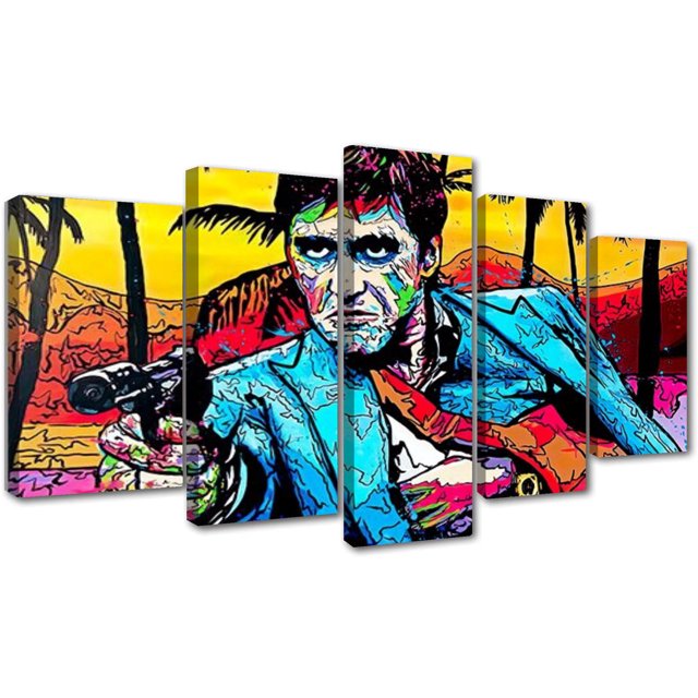 5 Cuadros Decorativos Scarface Tony Montana Colorido Abstracto Canvas Listo Para Colgar 150x84cm Jungle Art Impresion Tela Arte