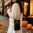thumbnail image 6 of Caixia Skull Purse with Metal Chain Strap, Patent Shine Finish, Phone Sized Interior, Front Pocket, for Women, for Halloween Party, Black, 6 of 6