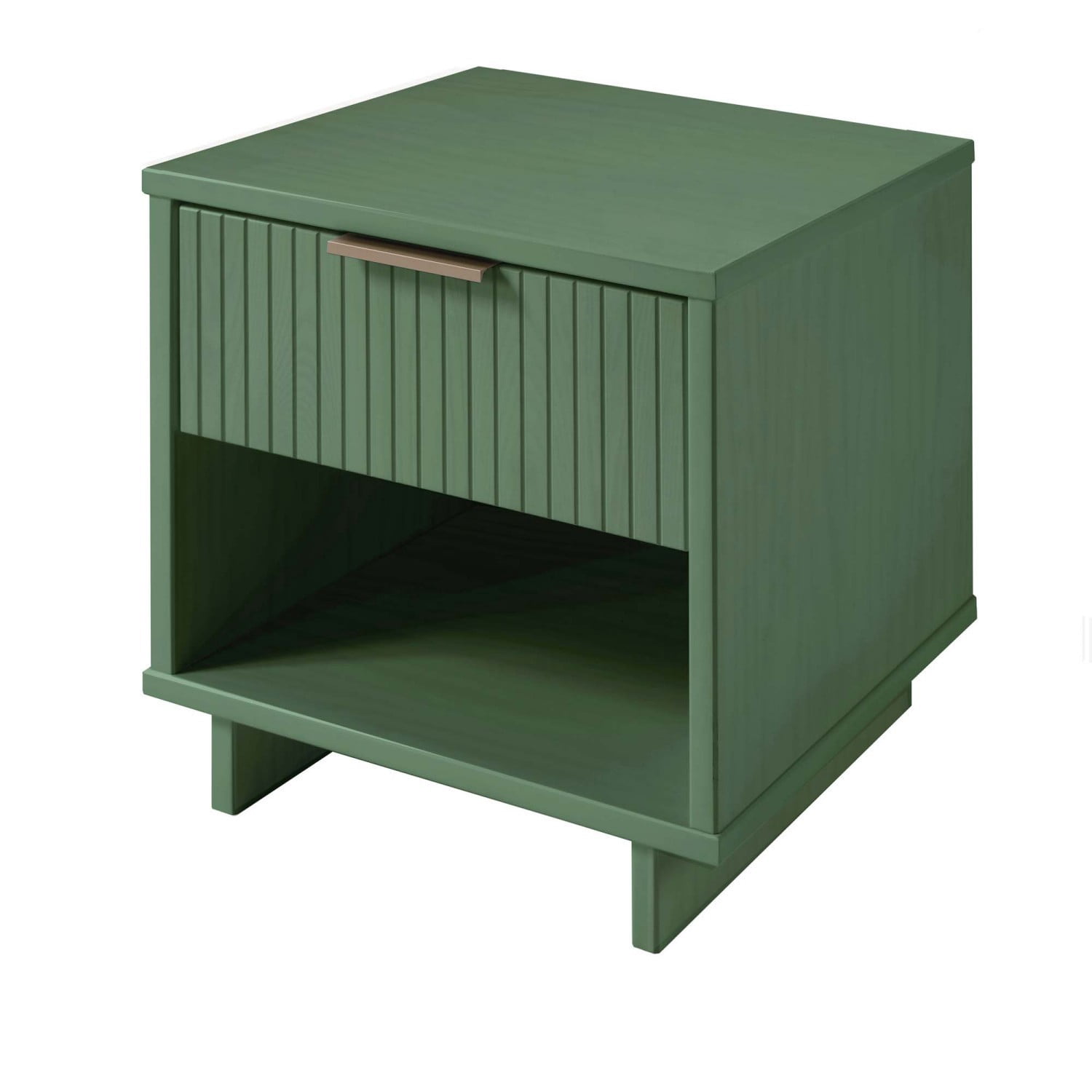 Sage Green Nightstand, Modern Contemporary Bedside Table with 1 Drawer, Solid Wood Ribbed Drawer Front and Gold Handle, Glam Storage End Table for Bedroom Living Room