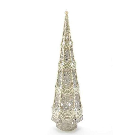 Kurt Adler Platinum Topiary With Pearl And Glitter