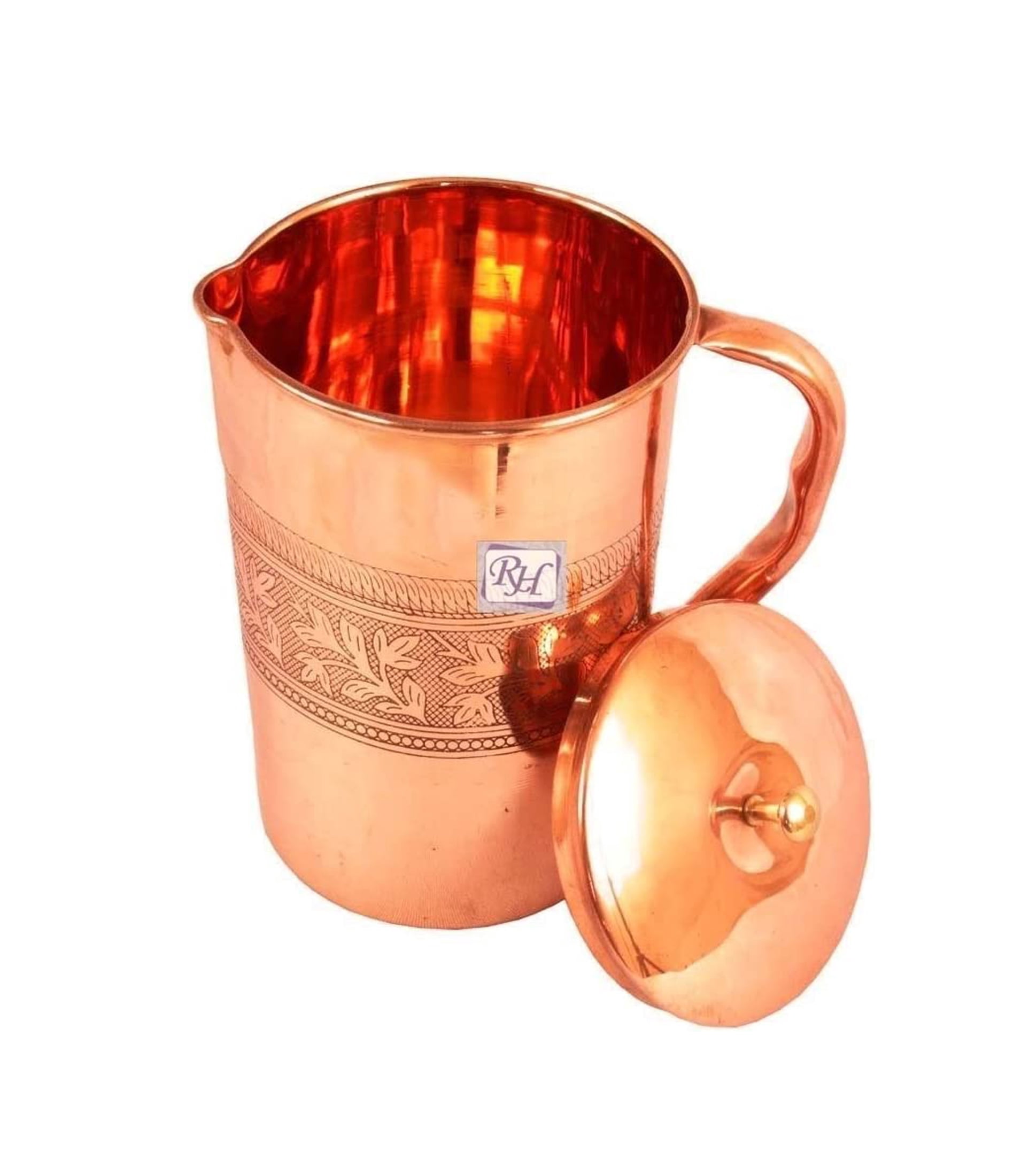 Rastogi Handicrafts Pure copper Designer Carving Jug Pitcher Storage Drinking Water Home Hotel Garden 1750 ML