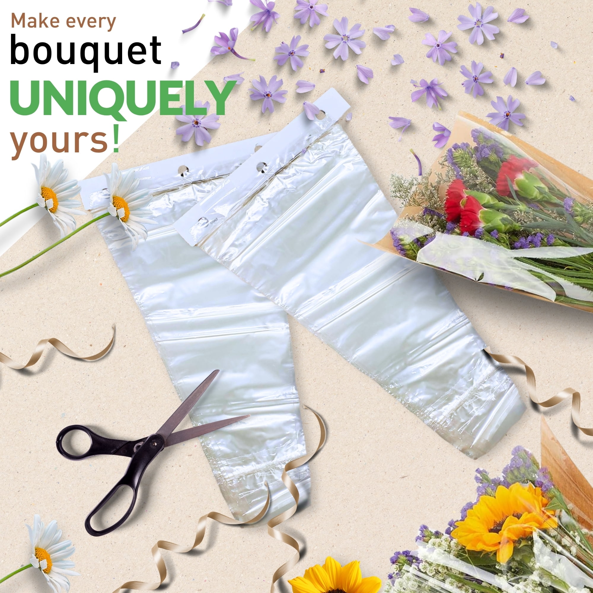Small Sealed Bottom Bouquet Sleeves - Clear Poly - Leak-Proof - 7" x 25" - 100 Packs
