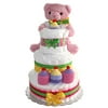 Baby Diaper Gift Pack - 3 Tier Cake w/ 50 Diapers, 2 Lush Socks, 4 Washcloths and Teddy Bear Friend | Unique Baby Shower Gifts That You Can Personalize Or Give As is | Large Centerpiece