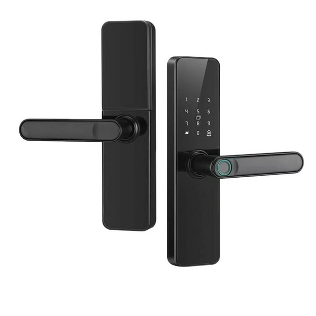 Serrure Intelligente de Porte Wi-Fi avec Poignée, Serrure de Porte à Empreinte Digitale, Télécommande, Serrure Intelligente pour Porte d'Entrée, Maison, Location, Bureau, Facile à Utiliser
