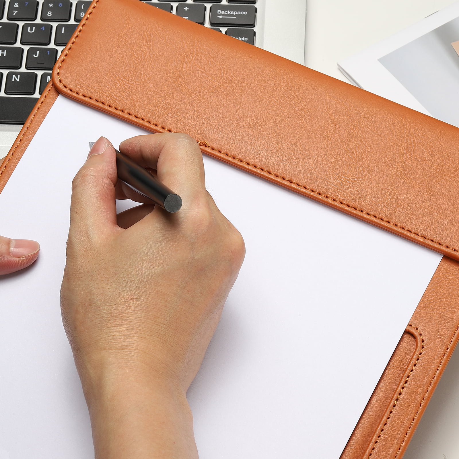 A4 Letter Size PU Leather Clipboard, 9.5"x13.5" Business Magnetic Padfolio with Pen Holder Organizer Office Folder Writing Board Style 3, Blue
