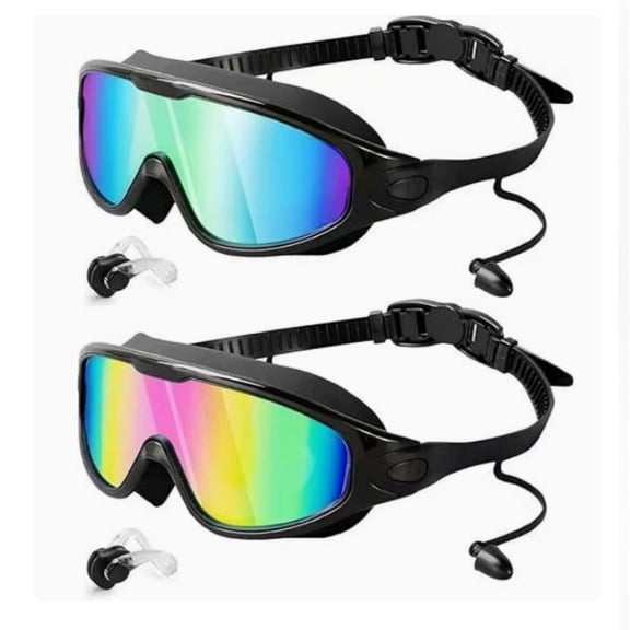 Jademall 2 Pack Swim Goggles for Adults Teens Men Women, Anti-Fog UV Protection Leak-Proof 180° Panorama Swimming Goggles with Adjustable Strap & Nose Clip