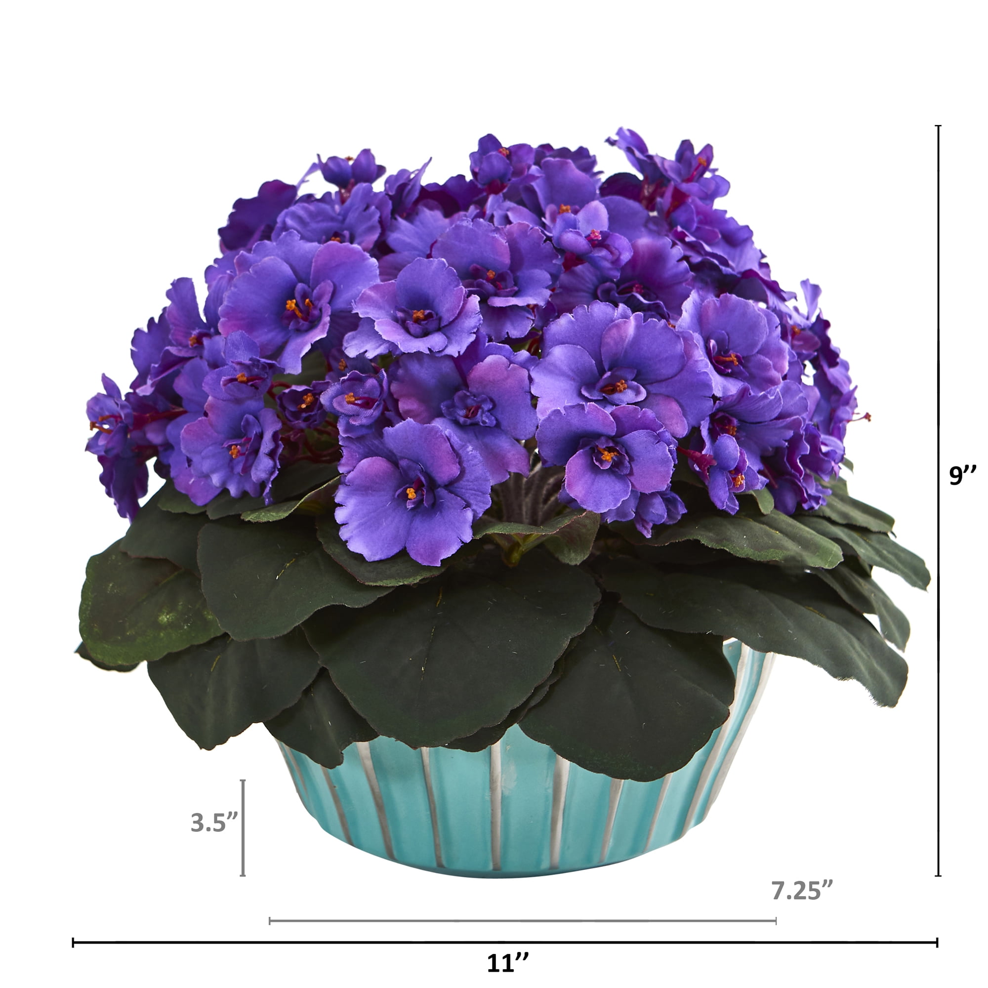Nearly Natural 9in. African Violet Artificial Plant in Turquoise Vase