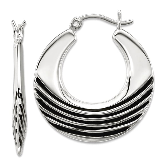 925 Sterling Silver Polished With Black Enamel Round Hoop Earrings 27.65x25.4mm Wide 3.25mm Thick Hoop Earring for Women