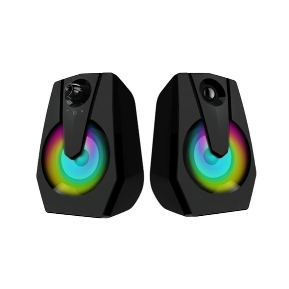 2pcs Multimedia Bass Stereo Audio Led Colorful Double Speaker Colorful Led Light Audio Mini Sound Blaster Audio TV Computer Speaker Black